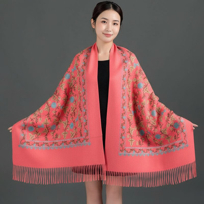 JT Wool Embroidered Women Shawl(Red)