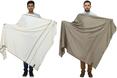 KAVIM Pashmina Self Design Men Shawl(White, Grey)