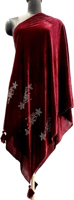 Cool and Catchy Velvet Embellished Women Shawl(Maroon)