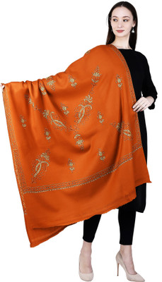 swi stylish Wool Embroidered Women Shawl(Orange)