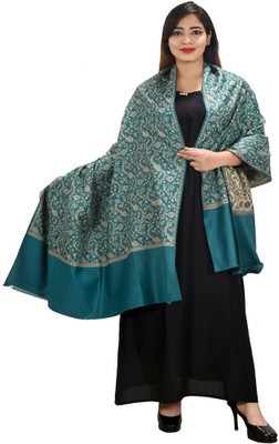 PASHTUSHS Wool Self Design Women Shawl(Green)
