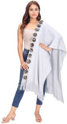 Life and style Wool Self Design Women Shawl(Grey)