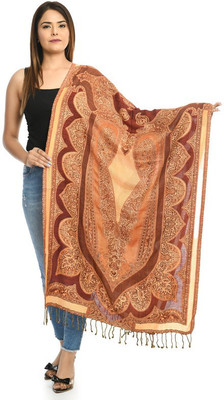 Life and style Polyester Wool Blend Self Design Women Shawl(Maroon)