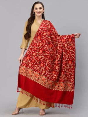 GK VILLA Wool Embroidered Women Shawl(Red)