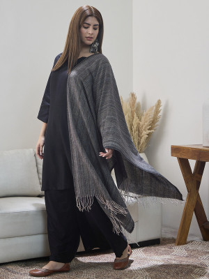 InWeave Acrylic Striped Women Shawl(Black)