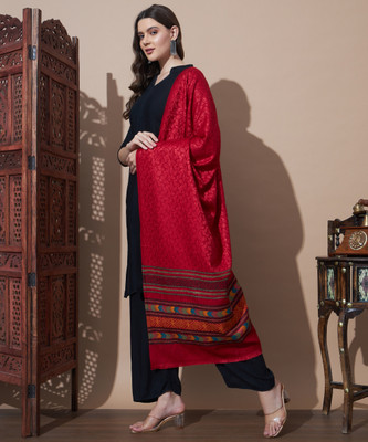 MORKEL Wool Self Design Women Shawl(Red)