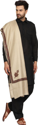 Royal-E-Kashmir Wool Embroidered Men Shawl(Beige)