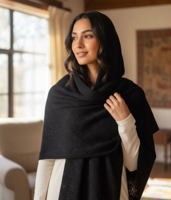 Fashionpoint Wool Solid Women Shawl(Black)