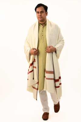 KAVIM Wool Self Design Men Shawl(White)