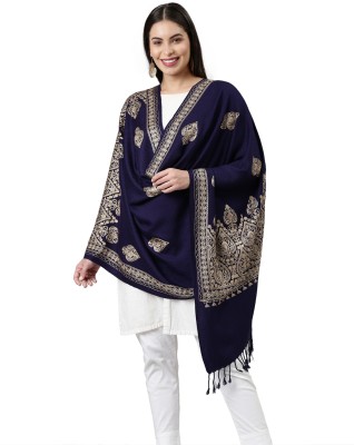 Pashmoda Wool Embroidered Women Shawl(Dark Blue)