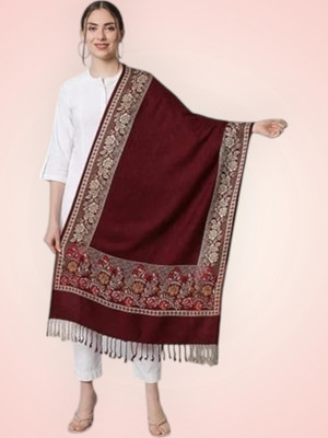 Trandone Wool Embroidered Women Shawl(Maroon)