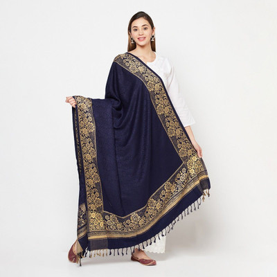 Regal Mart Wool Embroidered Women Shawl(Dark Blue)