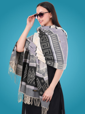 Pick Ur Needs Wool Self Design Women Shawl(Grey)
