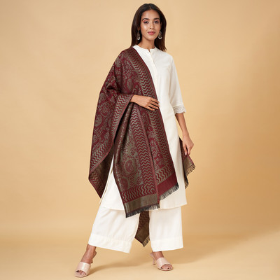 Rangmanch by Pantaloons Acrylic Self Design Women Shawl(Maroon)