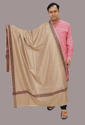 KAVIM Wool Self Design Men Shawl(Beige)