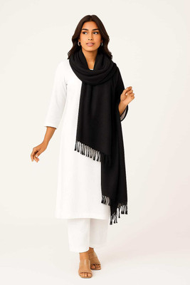 Qudson Wool Self Design Women Shawl(Black)