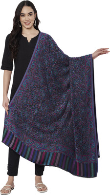 MUFFLY Wool Printed Women Shawl(Dark Blue)