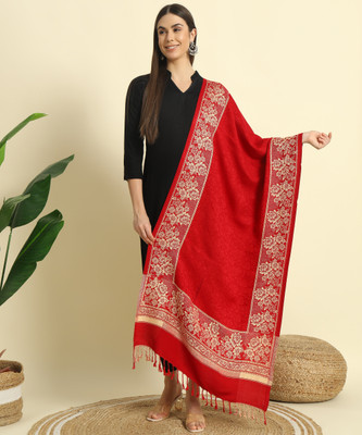 HERMISTON Wool Self Design Women Shawl(Red)