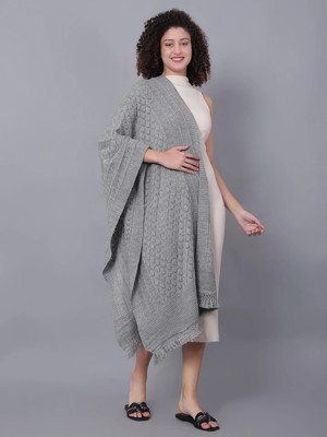 vesture Wool Self Design Women Shawl(Grey)