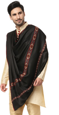 WEAVERS VILLA Polyester Wool Blend Solid Men Shawl(Black)