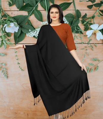 Collective Stitch Cotton Solid Women Shawl(Black)