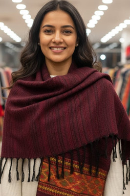 Rajesh Aggarwal Wool Self Design Women Shawl(Maroon, White)