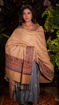 STSHAWLS Acrylic Self Design Women Shawl(Beige)