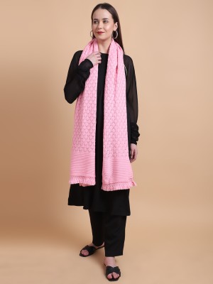 vesture Wool Self Design Women Shawl(Pink)