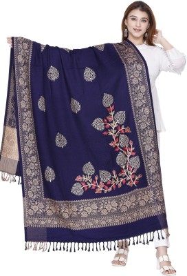 MANBHAV Acrylic Embroidered Women Shawl(Dark Blue)