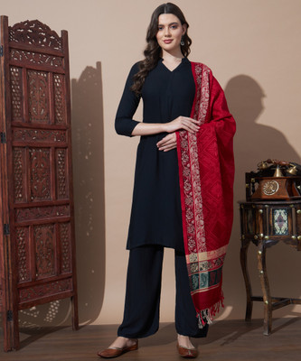 ZEPPI Wool Self Design Women Shawl(Red)