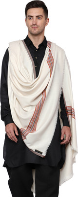 WEAVERS VILLA Polyester Wool Blend Woven Men Shawl(White)