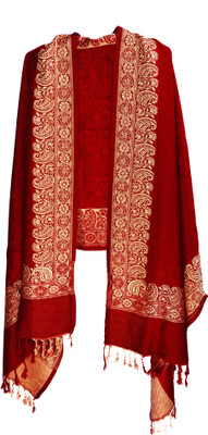 TUD Wool Self Design Women Shawl(Maroon)
