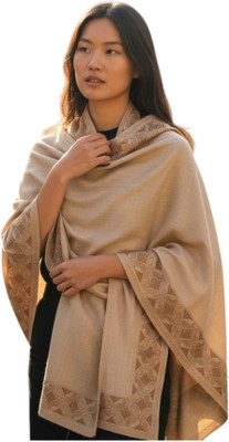 shahposh Viscose, Wool Embroidered, Woven Women Shawl(Beige)