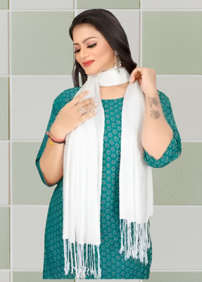 Collective Stitch Cotton Solid Women Shawl(White)