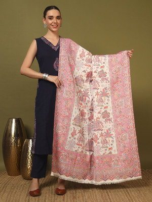 Kanidar Wool Self Design Women Shawl(White)