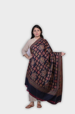 Allure Motifs Wool Woven Men, Women Shawl(Dark Blue)