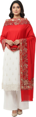 Kriti Wool Floral Print Women Shawl(Red)