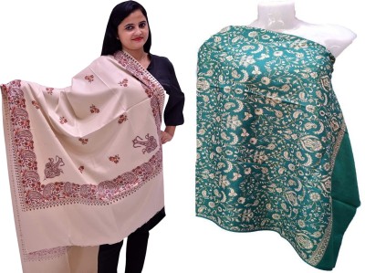 BE SWADESHI Pashmina Embroidered Women Shawl(Beige, Green)