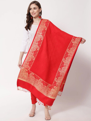 Braid N Cord Polyester Wool Blend Applique Women Shawl(Pink)