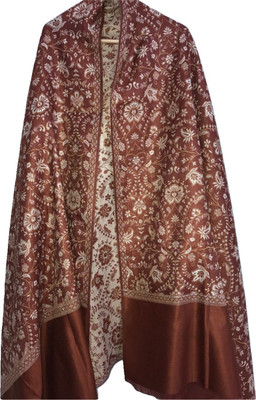 BE SWADESHI Polyester Wool Blend Printed Women Shawl(Brown)