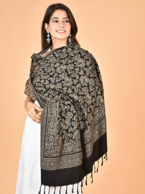 BAISA Viscose, Wool Floral Print, Woven Women Shawl(Maroon)