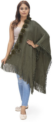 Life and style Wool Solid Women Shawl(Green)