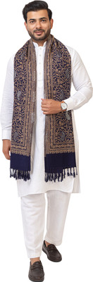Pashgiri Poly Wool Floral Print Men Shawl(Dark Blue)