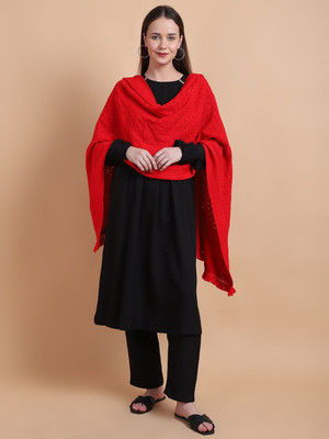 vesture Wool Self Design Women Shawl(Red)
