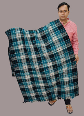 KAVIM Wool Checkered Men Shawl(Blue)