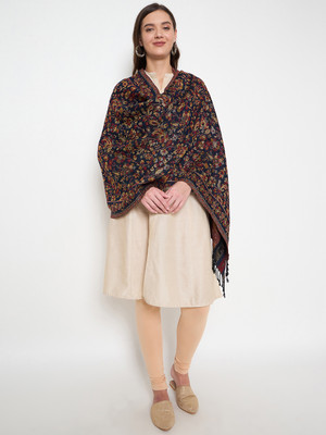 Zigo Wool Self Design Women Shawl(Blue)