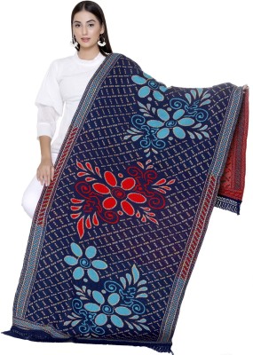 MANBHAV Wool Floral Print Women Shawl(Dark Blue)