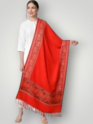 Kashmiri Thead Wool Embroidered Women Shawl(Orange)