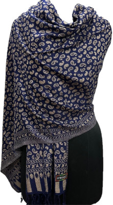SILVER CRESCENT Polyester Wool Blend Paisley Women Shawl(Dark Blue)