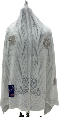 KcOswal Wool Checkered Women Shawl(White)